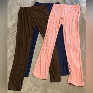 3-Jeggings Women’s Size 1X-2X Blue, Pink & Brn Pull On W/ Wide Band & 2 Pockets